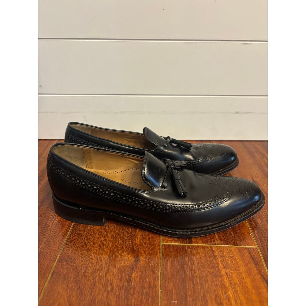Johnston & Murphy Black Tassel Loafers Shoes Men Size 12 Leather Wingtip